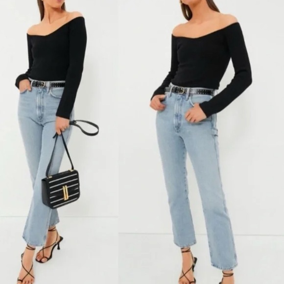 NWT TUCKERNUCK Black Knit Nicola Long Sleeve Off The Shoulder V Neck Top, Large - Picture 3 of 11